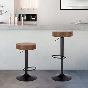 Finnhomy Bar Stools Set of 2 Counter Height, Swivel Barstools with Footrest and Backless Round, Height Adjustable Modern Bar stools for Kitchen, Vintage Leather, Retro Brown Finnhomy Bar Stools Set of 2 Counter Height Swivel Barstools with Footrest and Backless Round Height Adjustable Modern Bar stools for Kitchen Vintage Leather Retro Brown