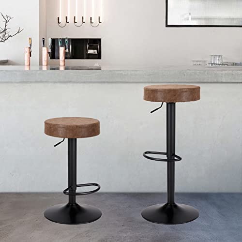 Finnhomy-Bar-Stools-Set-of-2-Counter-Height-Swivel-Barstools-with-Footrest-and-Backless-Round-Height-Adjustable-Modern-Bar-stools-for-Kitchen-Vintage-Leather-Retro-Brown Finnhomy Bar Stools Set of 2 Counter Height Swivel Barstools with Footrest and Backless Round Height Adjustable Modern Bar stools for Kitchen Vintage Leather Retro Brown