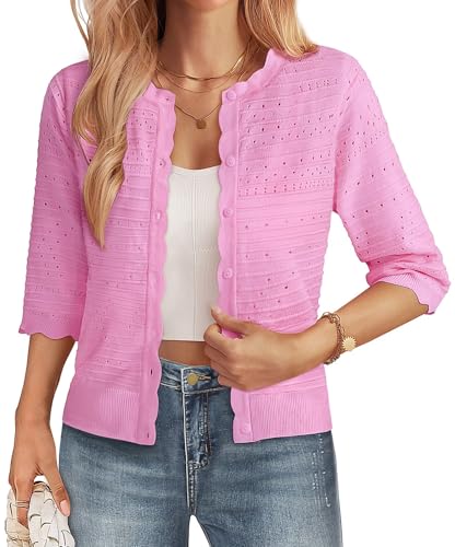 Image of GRACE KARIN Womens 3 /4 Sleeve Cardigan Sweater, Lightweight Cropped Cardigan Trendy, Dressy Casual Crochet Bolero Shrugs