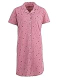 Zeitlos Nachthemd Damen Kurzarm Mond Sterne Knopfleiste Durchgehend, Farbe:Altrosa, Größe:M