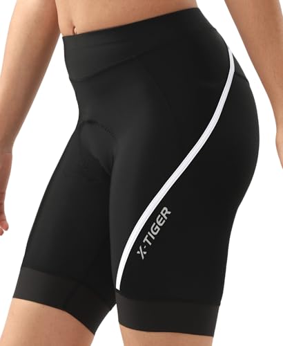 X-TIGER Fahrradhose Damen Radlerhose Gepolstert Radhose Kurz Schnelltrockende Atmungsaktive mit Reißverschlusstaschen