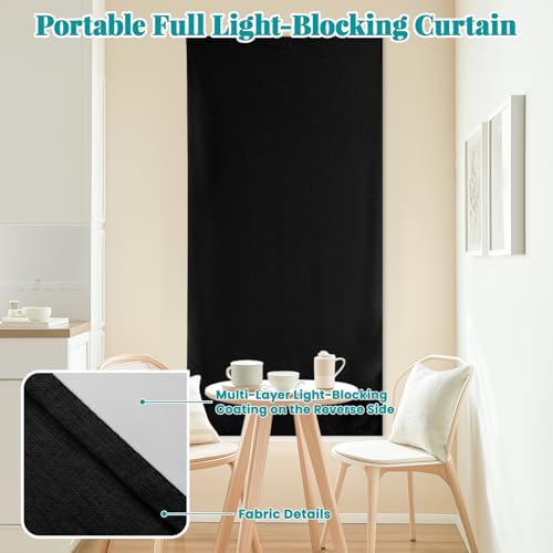 Image of 100% Blackout Self Adhesive Curtains Portable Blackout Curtain Simple and Easy to install Bedroom Window Thermal Lnsulated Kitchen Room Darkening Black Small Drapes, W35 x L72 inch, 1 Panel, Black