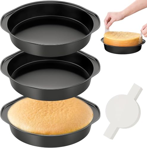 AltarreT 6 Inch Round Cake Pan with Handle 3PCS Nonstick Cake Pans with 100 PCS Parchment Paper