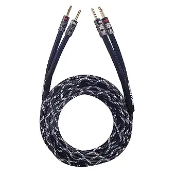 12AWG Premium Heavy Duty Braided Speaker Wire Cable with 24K Dual Gold-Plated Banana Tip Plugs (3 Feet), 99.99% Oxygen-Free Copper (OFC) - Black, 3 Ft