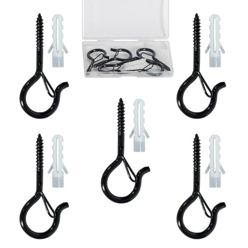 IHYjinchoo 5-Pack Heavy Duty 2.08-Inch Black Screw Hooks - Rustproof