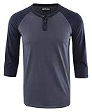 DESPLATO Men's Casual Vintage 3/4 Sleeve Active Sports Henley Baseball Jersey Knit T Shirts Cadet Blue/Navy XL