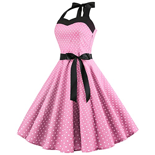 Vintage Women 1950s Rockabilly Swing Dress Pinup 50s Retro Hepburn Style Halterneck A-Line Dresses2