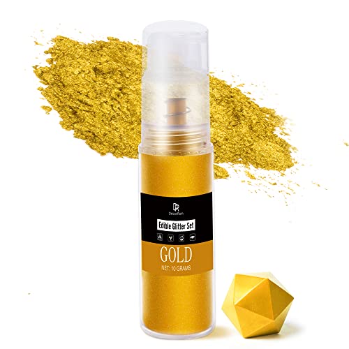 Essbarer Glitzer - 10g Essbarer Glitzerstaub Glitzerpulver in Sprühflasche für Lebensmittel Getränke Kuchen - Metallisch Lebensmittelfarbe Pulver zum Dekorieren Torten Süßigkeiten Keksen (Gold)
