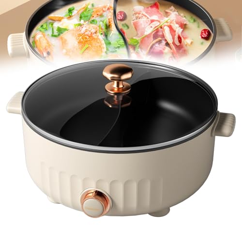 forplubossmmp 6L Electric Shabu Shabu Hot Pot | Non-Stick Electric Hot Pots with Divider | Electric Multi-Cookers | Adjustable Speeds Electric Skillets for 2-8 people (Color: White/Red) 1350W,white