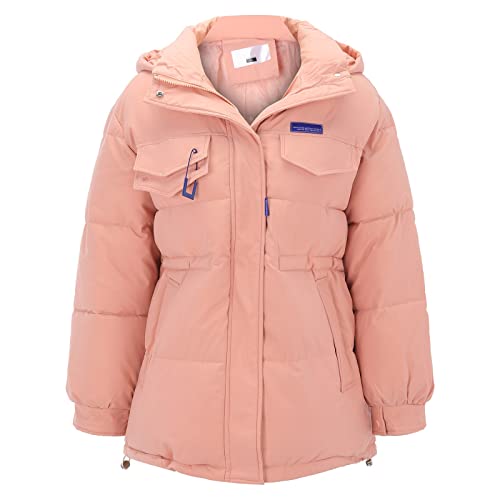 Veste à capuche rose en duvet épais pour femme Manteau à manches longues grande taille taille M