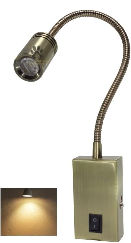 Mufasa 3 Watts Antique Brass Finish LED Bedside Wall Light Surface Mounted Spotlight Reading Light Night Lamp Long Arm 28Cm Gooseneck (Pack of 1) (Warm White)