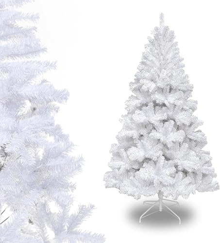 Árbol de Navidad Artificial, Árbol de Navidad 120cm/150cm/180cm/210cm, de PVC difícilmente inflamable, Montaje rápido, Plegable, Incluye Soporte de Metal (180 CM, Árbol PVC Blanco)