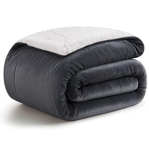KANKAEU Manta Sherpa 220x240 cm, 550 gsm Extremadamente Suave y Gruesa, Manta de Invierno para Cama y Sofá, Polar y Sherpa Reversible, Lavable a Máquina