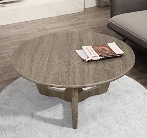 Finecasa Wooden Curved Leg Round Coffee Table For Living Room, Accent Couch,Home Decoration, 35.5 X 18 Inches, Gray #TOP11