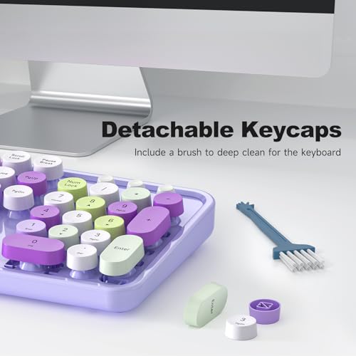 Image of KNOWSQT Wired Computer Keyboard - Purple Colorful Retro Full Size Round Keycaps Plug and Play Typewriter Cute Keyboards for Windows, Laptop, PC, Desktop, Computer