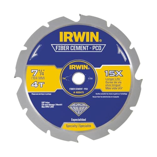 IRWIN Tools Polycrystalline Diamond-Tipped Fiber Cement Circular Saw Blade, 7 1/4-inch, 4-Tooth (4935473), Blue