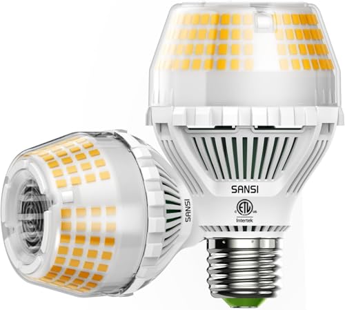 Image of SANSI 300W Equivalent 5000 Lumens LED Light Bulb, 3000K Soft Warm 2-Pack | Super Bright Light Bulbs, E26 A19 Brightest LED Bulbs Non-Dimmable, 22-Year Lifetime, 35W Energy Saving for Home Workshop