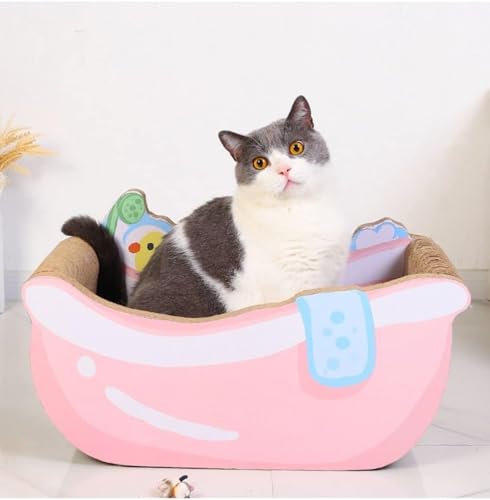 Sivro 猫 つめとぎ 猫 爪とぎ 猫ハウス猫小屋 ダンボール 爪研ぎ 高密度ダンボール 家具破壊防止 掃除便利 ストレス解消 高密度 段ボール 猫用爪とぎ ペットハウス 通気 爪とぎ兼ベッド 猫箱 ストレス解消 バスタブ型 (L,ピンク)