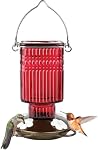 Nature's Way Hanging Glass Hummingbird Feeder for Outdoor Decor, 22 Ounce Capacity Nectar Feeder, 4 Easy to Clean Flexible Ports, Red
