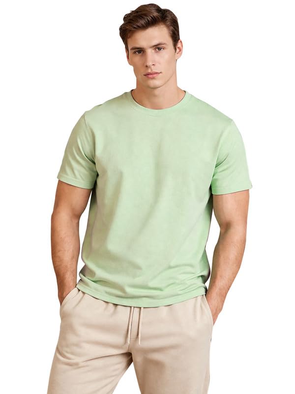 Image of Sleepynuts Men's Regular Fit Round-Neck Half Sleeves Solid Casual Wear T-Shirt (Mint Green -4XL)