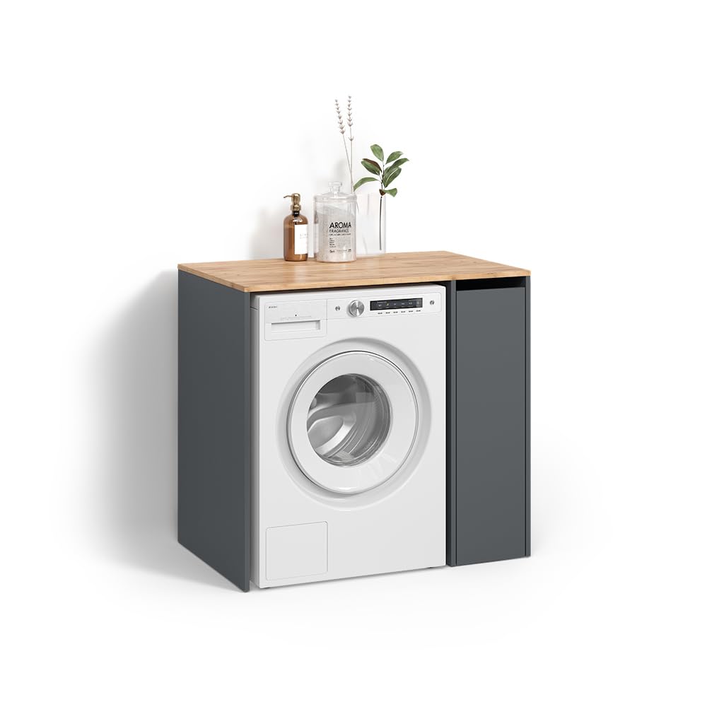 Livinity Waschmaschinenschrank Paolina – Anthrazit/Goldkraft Eiche, 93,6 x 88,2 cm