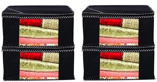 Image of AI ANKIT INTERNATIONAL Saree Cover Bag /Solid Black Clothes Storage Bag /Saree Covers For Storage /Pack of 4