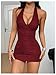 Floerns Women's Deep V Neck Halter Mini Dress Ruched Sleeveless Bodycon Club Going Out Dresses Burgundy Petite-L