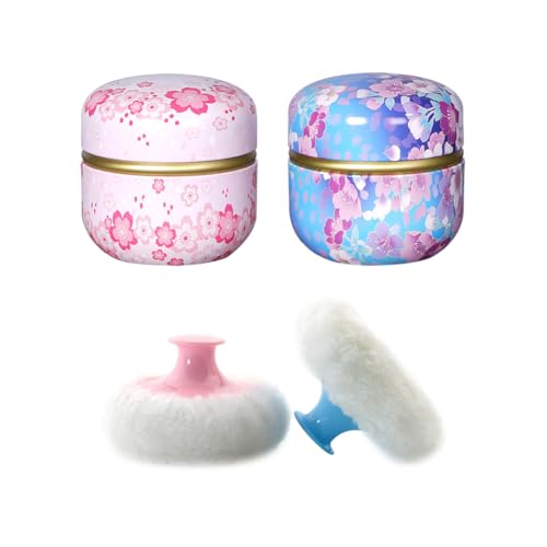 FSSTUD Lot de 2 Pots à Poudre Corporelle Petits Étuis à Poudre Libre Boîtes à Poudre Cosmétique Contenants de Poudre de Bain Thé avec 2 Houppettes à Poudre pour Femmes Maison