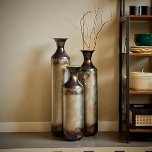 Extra Large Floor Vases Decorative Tall Set of 3, Bronze Big Floor Vases for Decor Living Room, Fireplace Corner Hallway, Bedroom, Entryway