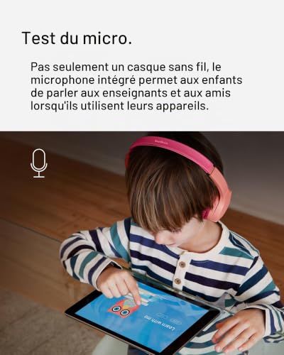 Belkin Casque audio sans fil SoundForm Mini pour enfants avec micro intégré (pour apprentissage en ligne, études, voyage, compatible avec l’iPhone, iPad, Kindle, etc., rose)