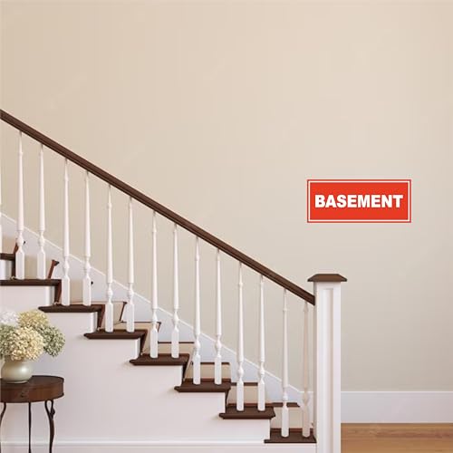 Image of ATTRACTSO - Basement Sign Self Adhesive Laminated Sticker for Home, Office, Shop, Hospital, Hotel, Theatre, Restaurant - 12 inchx5 inch inch (Red)
