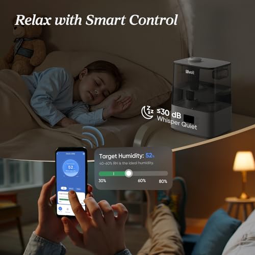 LEVOIT Humidifiers for Bedroom Large Room Home, (6L) Cool Mist Top Fill Essential Oil Diffuser for Baby & Plants, Smart App & Voice Control, Rapid Humidification & Auto Mode - Quiet Sleep Mode, Gray by LEVOIT - Image 5
