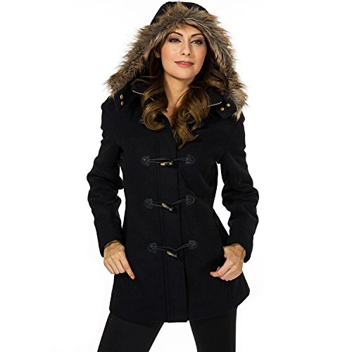 Alpine Swiss Duffy Womens Wool Coat Fur Trim Hooded Parka Jacket3