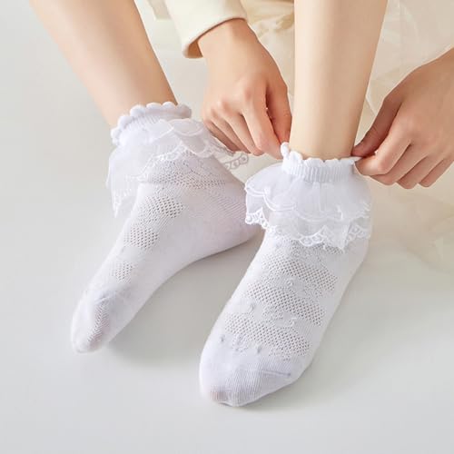 Meeshine 5 Pairs Baby Girls Eyelet Frilly Lace Socks Princess Ruffle Cotton Ankle Dress Thin Socks for 1-9T Toddler Kids4