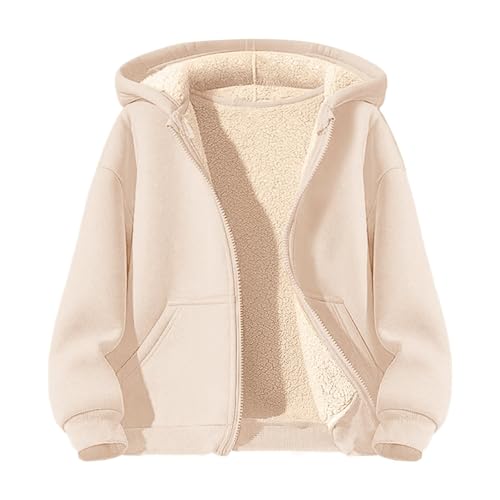Youth Boys Girls Fleece-Lined Hoodies Oversized Warm Zip up Hoodie Sweatshirts Thick Comfy Long Sleeve Jackets Coats