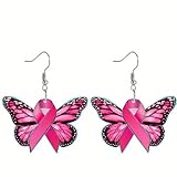 Breast Cancer Awareness Earrings Pink Ribbon Drop Earrings Breast Cancer Survivor Support Jewelry Gifts for Women (Style K)