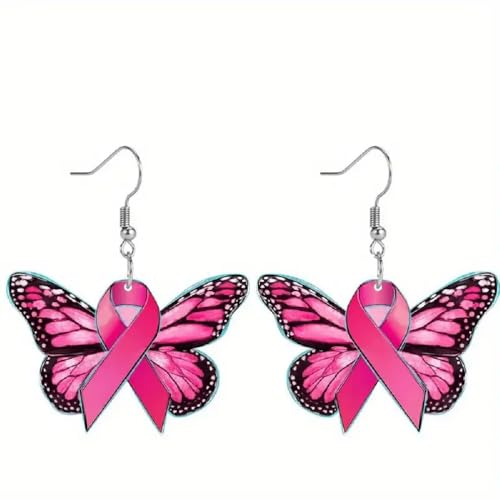 Breast Cancer Awareness Earrings Pink Ribbon Drop Earrings Breast Cancer Survivor Support Jewelry Gifts for Women