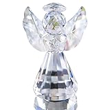 HDCRYSTALGIFTS 3inch Crystal Guardian Angel Figurine Paperweight Decor Glass Christmas Angel Statue Ornaments Art Collectible Gift for Women (Clear)