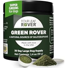 Four Leaf Rover Green Rover - Greens for Dogs Powder with Organic Broccoli Sprouts, Fermented Spirulina and Sea Greens - Veterinarian Formulated - 30 Day Large Dog Supply