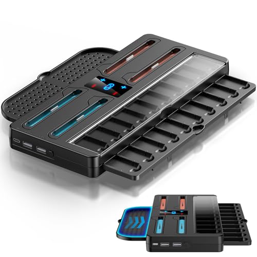 Switch 2充電スタンド【新登場 Switch 2対応】 4台ジョイコン同時急速充電 20枚ゲームカード/Switch2の本体収納&保護可能 スイッチ2 コントローラー充 電ドック ゲーム機収納 一体型 LED指示ランプ付き 簡単取付 省スペース USB-Cケーブル 黒