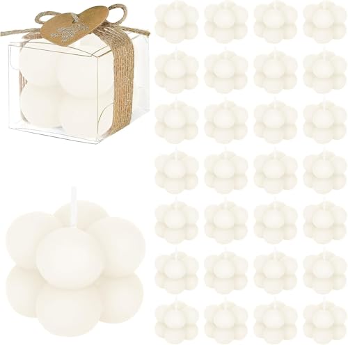 30 Sets Kleine Kerzen Gastgeschenke in Großpackung 1,57 x 1,38 Bubble Cube Kerze mit Karten für Brautpartys, Taufen, Dankeschön-Geschenke (Off-White)