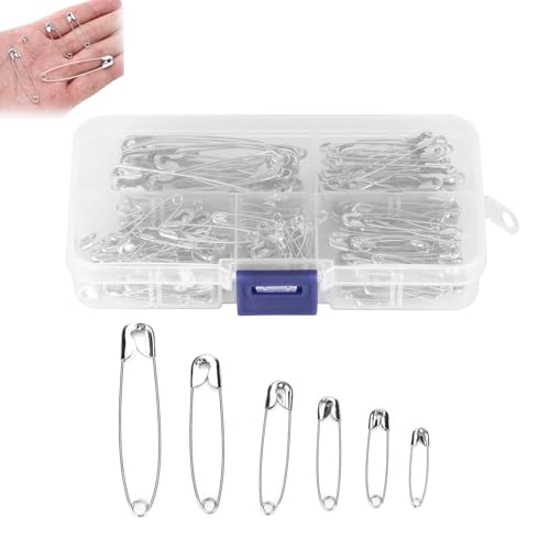 Safety Pins Assorted, 6 Sizes Stainless Steel Safety Pins Sharp Edges Heavy Duty for Clothes, Sewing, Arts & Craft