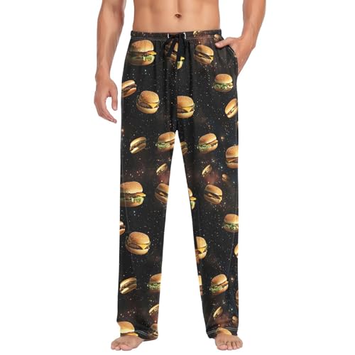 Floating Hamburger Men’s Cotton Pajama Pant Lounge Pjs Bottom with Pocket Drawstring S