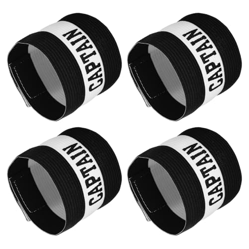 YOKIVE 4 Pcs Captain Armband, Nylon Protective Arm Badge, Adjustable Flexibility, Great for Team Training, Competitions (Black, 11.8 x 3.5 Inch)