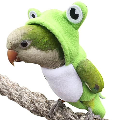 Image of Bird Costume Diaper Flight Suit Frog Shape Hoodie Clothes Cosplay Photo Prop for Parrots Parakeet Cockatiel Sun Conure, Small Animals Apparel (Green with Diaper, Small), (BPF1)