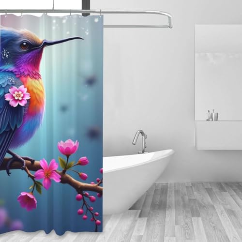 Rideau de douche anti-éclaboussures tissu opaque oiseaux colorés 152x183 cm - 6
