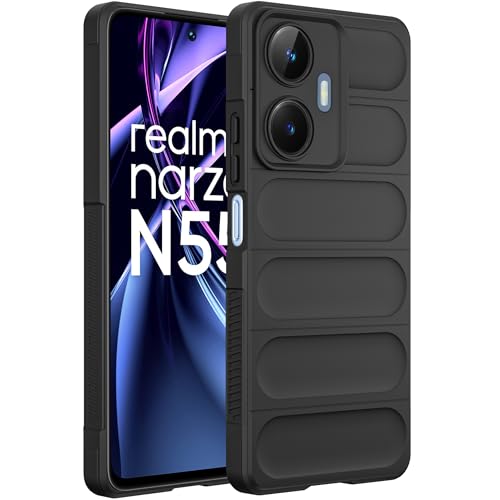 Image of A rtistque Liquid Silicone Stripes Back Cover Case for Realme Narzo N55 / Realme C55 | with Camera Protection | with Inner Fabric | Anti Slip Grip | AirBag Case - Black