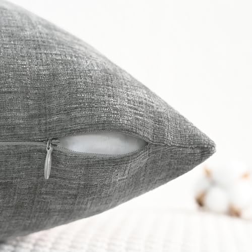 Image of CaliTime Pack of 2 Cozy Throw Pillow Covers Cases for Couch Sofa Home Decoration Solid Dyed Soft Chenille 16 X Inches Medium Grey