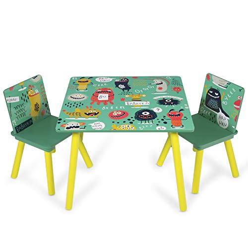 Preisvergleich Produktbild Homestyle4u 1855, Kindersitzgruppe Holz, Kindertisch mit Stühle, Grün Gelb