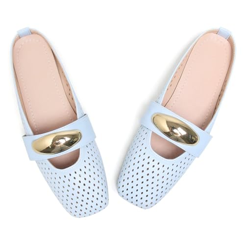 LUXINYU Women Fashion Comfortable Slip on Mules Sandals Elegant Dressy Flats Square Toe Breathable Daily Walking Shoes Beach Shoes Office Shoes